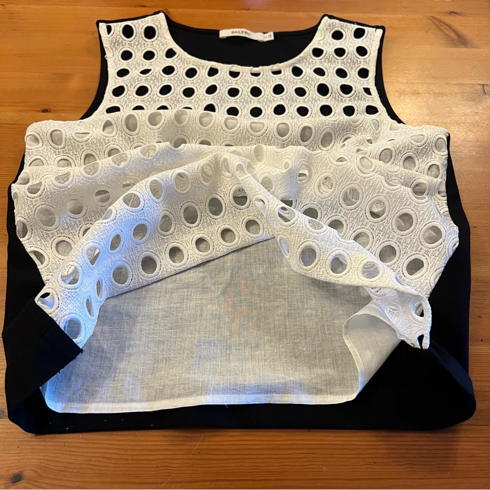 Bailey 44 Sleeveless Top Cutout Eyelet Circles Off White Black Small - Picture 4 of 8